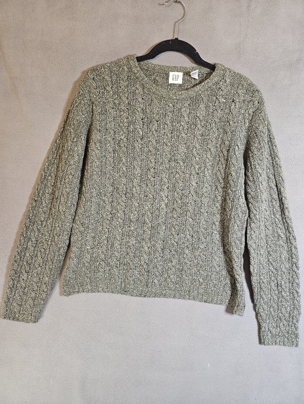 VTG Gap Lambswool Blend Fisherman Cable Chain Knit Sweater Boxy Crop Womens L